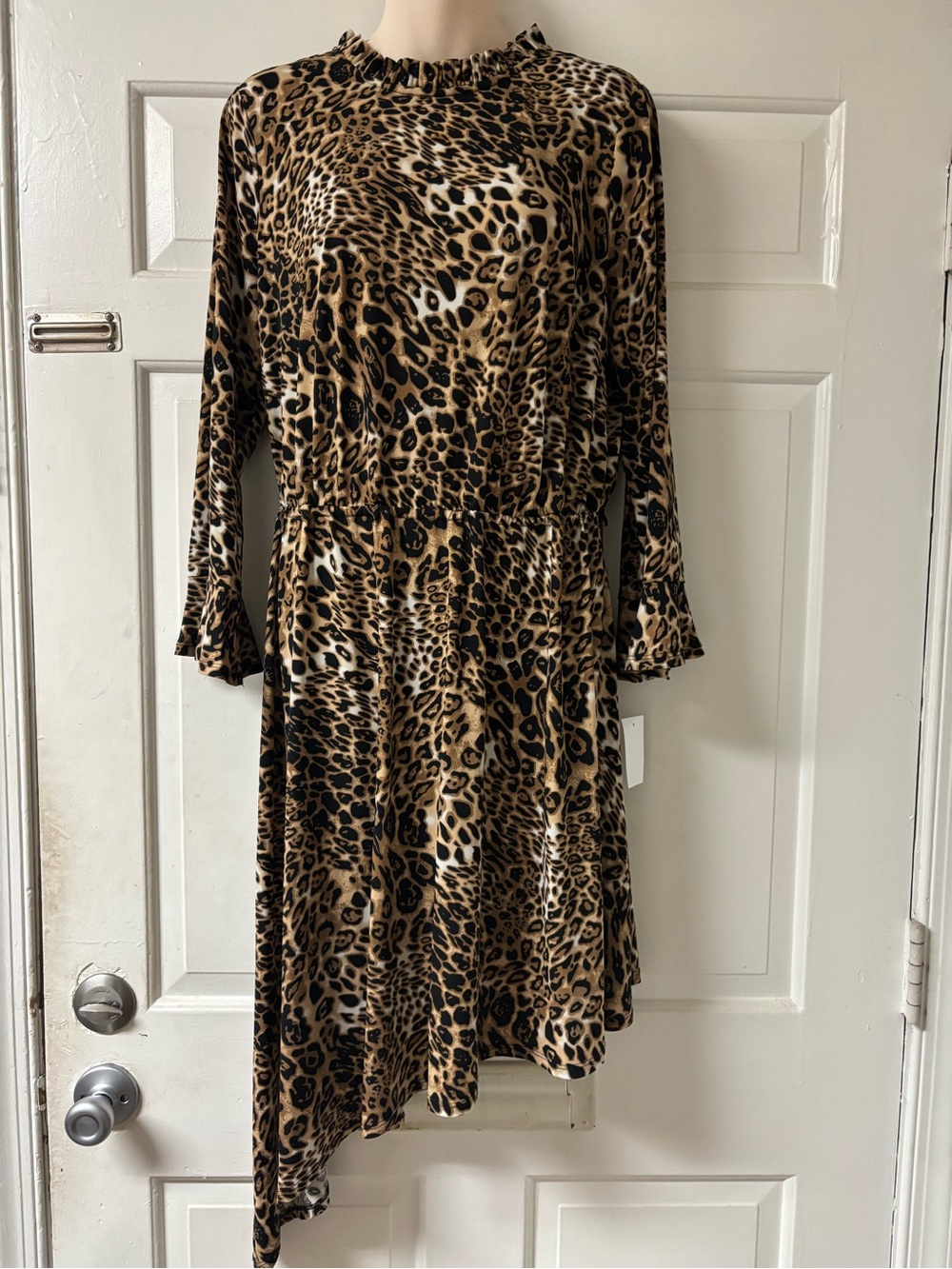 Glamour Leopard Print Asymmetrical Midi Dress in Brown and Black